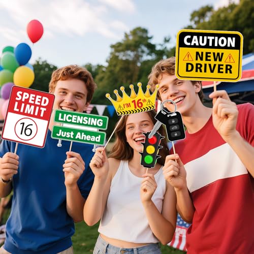16th Party Photo Booth Props, Drivers License Theme 17th 18th New Driver Birthday Decorations for Boys Girls 20Pcs