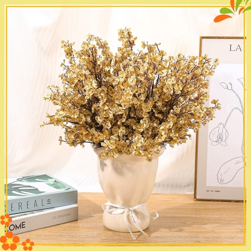 21 Stems Golden Babys Breath Artificial Flowers, 5 Branches Per Stem Fall Christmas Decor Gold Artificial Gypsophila Flowers Bouquet for Centerpiece Thanksgiving Halloween Home Decoration - color: Gold