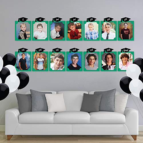 Big Dot of Happiness Green Grad K-12 School Photo Display Frame - 8x10 inch Graduation Memory Wall, Professional Photo Holder Set, DIY Graduation Party Decorations, Picture Display Board - color: Green Grad - Picturific Display