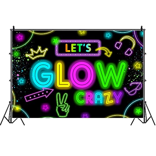Neon Glow Party Decorations Supplies Backdrop 6x4ft Glow in The Dark Let’s Glow Banner Photography Background Birthday Sleppover Graffiti Splash Paint Black Light Kids Photo Booth - size: 6x4ft