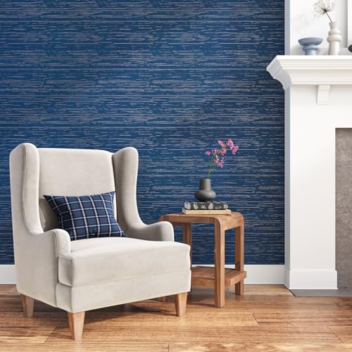 VEELIKE Indigo Blue Grasscloth Wallpaper Textured Blue Grasscloth Peel and Stick Wallpaper for Bedroom Bathroom 15.7''x354'' Removable Renter Friendly Grass Cloth Contact Paper for Walls Cabinets - color: Indigo Blue, size: 15.7" x 354"