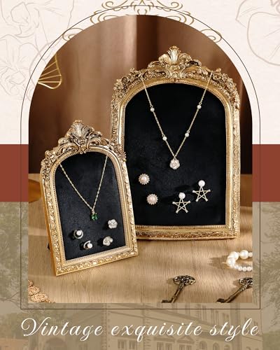 Wonderjune 2 Pcs Gold Jewelry Display Stand Vintage Necklace Organizer Ring Holder Earring Tray Resin Jewelry Photography Props Frame with Velvet Backing for Gifts(Black,Large,Small,Elegant) - color: Black, size: Large,Small, style: Elegant