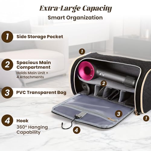 Large Travel Carrying Case for Dyson Airwrap & Shark FlexStyle, Waterproof Hair Tool Organizer Bag with Customizable Dividers, Padded Storage Pouch for Stylers & Attachments, Black