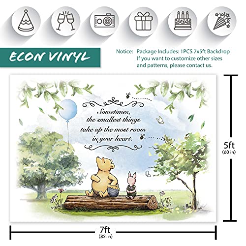 Classic Winnie Bear Baby Shower Backdrop Party Decorations Supplies for Boys Newborn Kids Blue Balloon and Friends Birthday Cake Table Banner Photo Studio Props Photography Background 7x5ft - color: Blue, size: 7'x5'