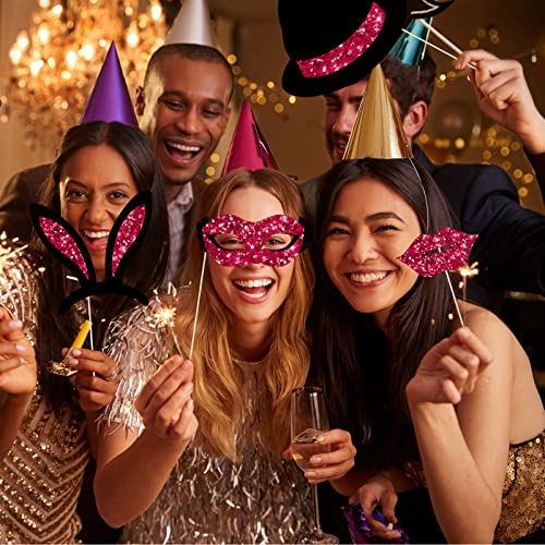 Zonon 24 Pcs Funny Photo Booth Props Class of 2026 Graduation Birthday Wedding Family Class Reunion Prom Disco Party Celebration Decoration Supplies Mix of Hats, Lipstick, Tie(Burgundy and Black) - color: Burgundy and Black