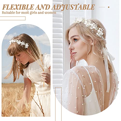 Retrowavy 2 Pcs Flower Girl Headpiece, Flower Girl Hair Accessories Rhinestone Crystal Princess Pearl Headband Bridal Hair Headband for Wedding First Communion(Silver) - color: Silver