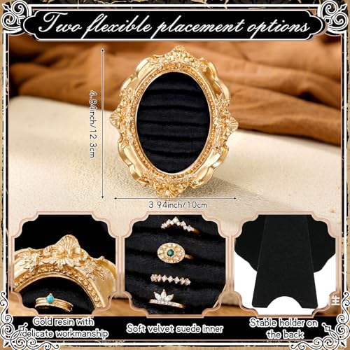 Liliaafar Vintage Ring Holder Oval Black Mat Ring Wedding Display Suede Jewelry Box Stand Frame Earring Tray Anniversary Engagement Baroque Organizer Photograph Prop for Women Birthday Gifts - color: Black Mat, style: Oval