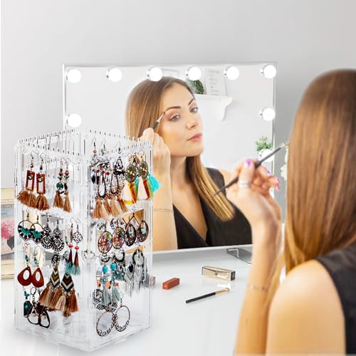 17Dec 360 Rotating Earring Holder Organizer Stand,5 Tiers Acrylic Jewelry Organizers and Storage,Stud Earring Organizers and Storage,212 Holes and 212 Grooves for Earrings Necklaces chain bracelet - color: 5-Tier,Clear