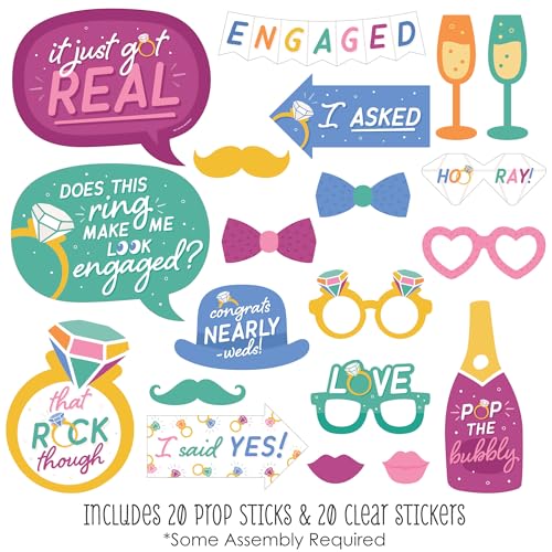 Big Dot of Happiness Engagement Photo Booth Props Kit - 20-Piece Props Set, Premium Party Photography Accessories, Celebration Decorations, DIY Assembly with Sticks and Adhesives - Colorful - color: Just Engaged - Colorful