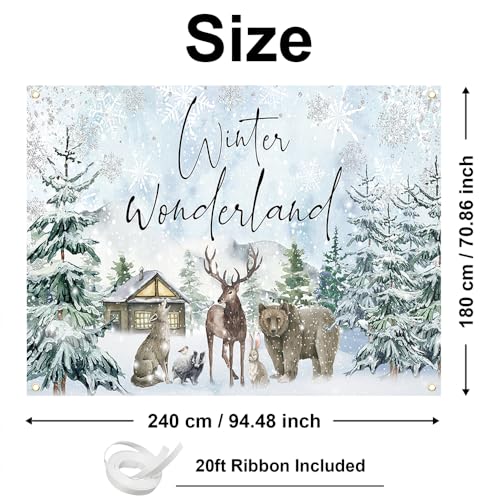 Mocsicka Winter Wonderland Backdrop Banner Reindeer Forest Winter Wonderland Baby Shower Holiday Party Decorations Photo Booth Props (8x6ft) - size: 8x6ft
