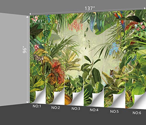 Tropical Botanical Animal Floral Bird Wallpaper Woodland Forest Tree Nursery Kids Bedroom Plant murals Living Room tv Background Large wall Mural - 137"x96" Not Peel and Stick - color: B032, size: 137" x 96"
