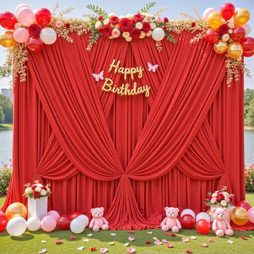 Red Backdrop Curtain for Parties Wedding Wrinkle Free Red Photo Curtains Backdrop Drapes Fabric Decoration for Birthday Party Baby Shower Christmas 5ft x 7ft,2 Panels - color: Red, size: 10FTx7FT (W5'xH7', 2 Panels)