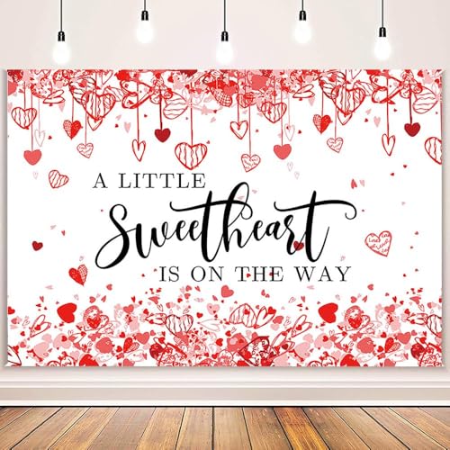 MEHOFOND 10x7ft Valentines Baby Shower Backdrop for Girl Valentine's Day Baby Shower Decorations Little Sweetheart is On The Way Valentines Baby Shower Banner Photo Studio Props Background - color: Red, size: 10x7ft