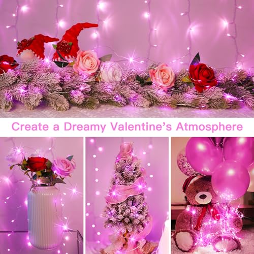 suddus Pink Fairy Lights Battery Operated Outdoor Waterproof, 33ft 100 Led String Lights with Remote, Twinkle Lights for Bedroom, Dorm, Tapestry, Christmas, Party Decorations - color: Pink, size: 100LED
