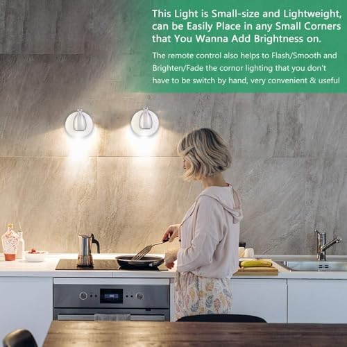 KINDEEP RGB Wireless LED Spotlight, Battery Operated Accent Lights, Indoor Mini Puck Light, Dimmable Uplight with Remote, 4000K Warm White, Stick on Wall Light with Rotatable Head, White, 2 Pack - color: White, size: 2 Pack