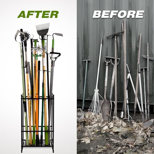 Garden Tool Organizer, Yard Tool Tower Rack for Garage Organization and Storage, Up to 35 Long-Handled Tools/Rakes/Brooms, Heavy Duty Steel Garden Tool Stand for Shed, Outdoor, Black - style: Rack