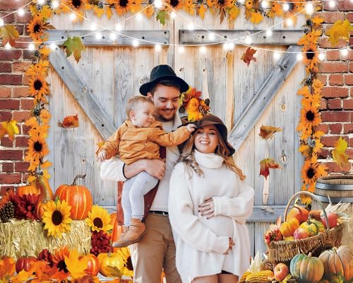 Fall Rustic Barn Door Backdrop 10x8ft Autumn Pumpkin Thanksgiving Photo Background Fabric Photography Background Fall Birthday Baby Shower Decorations Studio Photo Booth Props - color: Fall Barn Door 03