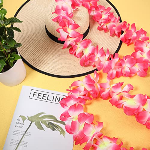 Sherr 24 Pcs LED Leis Light Up Wedding Hawaiian Leis Flower Necklace with LED Lights Beach Tropical Carnival Party Wedding Supplies Luau for Masquerade - color: Pink