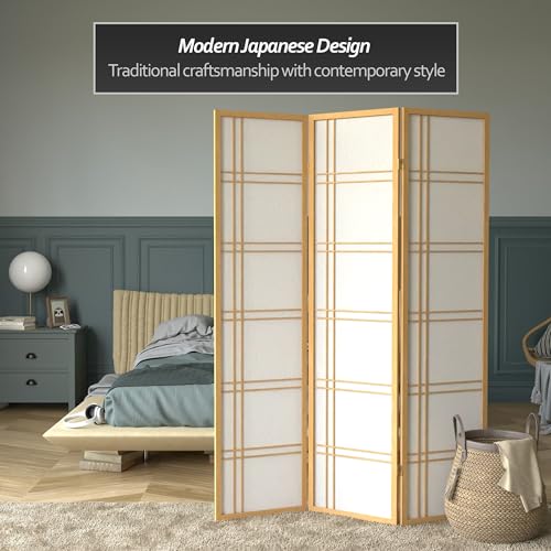 Red Lantern 6 ft. Tall Double Cross Shoji Screen - Natural - 3 Panels - color: Natural, size: 3 Panel