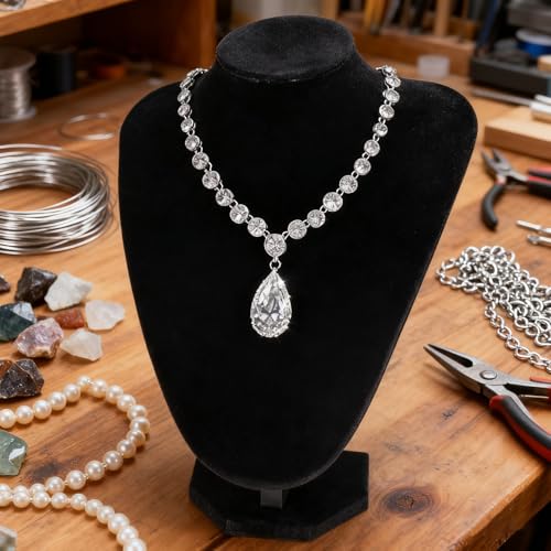 TENINYU Professional 3D Necklace Display Stand, Black Velvet Jewelry Bust Holder, 8.5 Inch Chain Organizer Tower for Home Display (Black) - color: Black