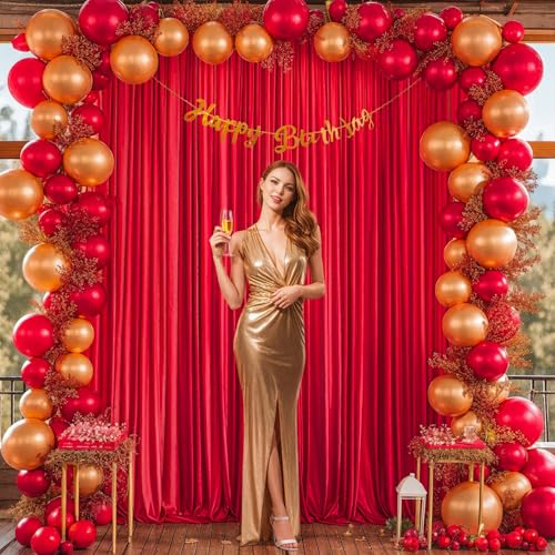 10x10ft Red Backdrop Curtain for Wedding Parties Wrinkle Free Fabric Red Drapes Backdrop Decoration for Baby Shower Birthday Photography Decoration 2 Panels, 5ft x 10ft - color: Red, size: 5ft x 10ft x 2 panels