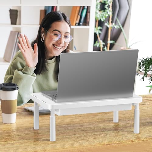 WALI Computer Monitor Stand with Storage, Desk Monitor Riser 3 Height Adjustable, Laptop Riser with Airflow Vents, Desk Organizer for Computer, Laptop, Printer (PTT002-W), 1 Pack, White - color: White, size: 14.6" * 9.3" with Drawer