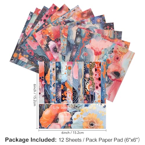 12 Sheets Scrapbook Paper Pads, 12 Designs 6"x6" Single Sides Patterned CardStock Papers, 160gsm Decorative Background Craft Paper, Scrapbooking Pad for Card Making DIY Projects (Beautiful Flower) - color: Blooms Flowers