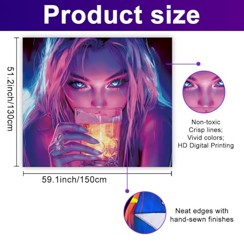 WEBEEDY Black Light Cool Anime Girl Tapestry for Bedroom, UV Reactive Aesthetic Tapestry Glow in The Dark Party Backdrop Decoration for Dorm Living Room Home Photo Shoot Prop (59"x51"/150x130cm)