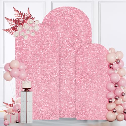 MODFUNS Metal Arch Backdrop Stand and Cover Set 6&6.6&7.2ft Pink Gold Sequins Arch Backdrop Covers Set of 3 Arched Stands Chiara Arches Cover for Party Banquet Wedding Ceremony Decor - color: Pink Gold, size: 6&6.6&7.2FT-Set