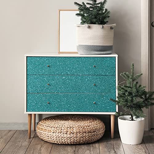 CRE8TIVE 8"x354" Teal Blue Glitter Wallpaper Stick and Peel Wall Border Fabric Wallpaper Border Sticker Decorative Self Adhesive Shiny Glitter Contact Paper for Girls Bedroom Accent Walls DIY Crafts - color: Teal Blue, size: 8" x 354"