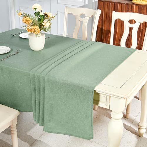 IVAPUPU Textured Linen Table Cloth for Rectangle Table - Sage Green Tablecloths Rectangular Waterproof Wrinkle Free Wipeable Dining Cover for Spring Wedding Birthday Kitchen Decor, 60 x 104 Inch - color: Sage Green, size: 104" x 60" (Rectangular)