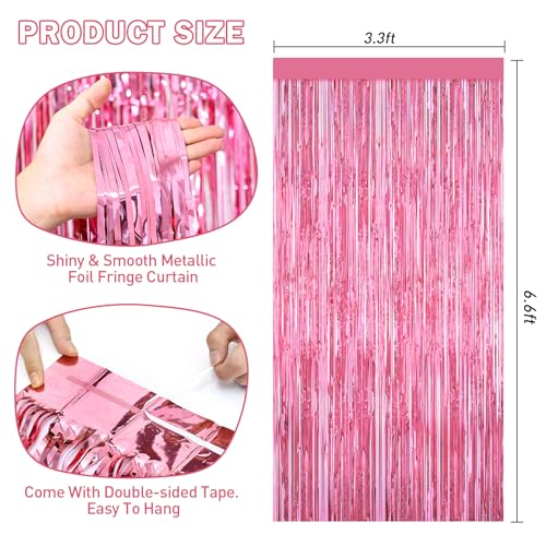 Pink Tinsel Backdrop Foil Fringe Curtains - 2 Packs Door Streamers Backdrop for Birthday Door Decorations, Party Supplies for Wedding Anniversaries, Christmas, Valentines Day Decorations - color: Pink