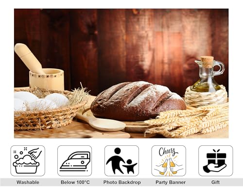 8x8ft Rustic Bread Backdrop Farmhouse Kitchen Scenery Photography Background for Food Blog and Baking Party Decorations Tapestry Banner Photo Booth Props - size: 8x8ft