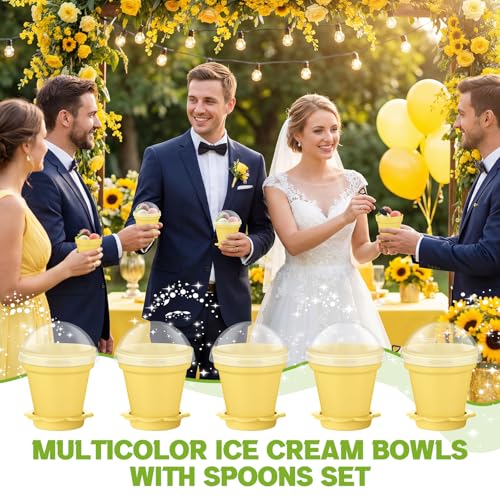 Honeydak 25 Pack Flowerpot Dessert Cup Plastic Cake Cups with Lid Shovel Spoon Mini Flower Pot Dessert Cups Ice Cream Yogurt Cupcake Holder Containers for Birthday Party Supplies DIY Baking (Yellow) - color: Yellow