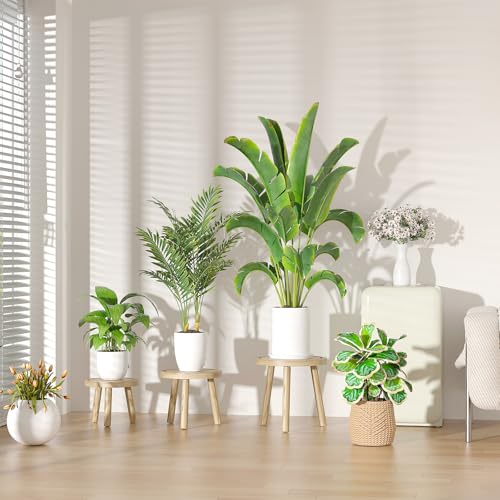 5-Pack Wood Plant Stands Indoor, Single Plant Stand for 6-12 Inch Pots, Mid-Century Modern Plant Stool, Tall Plant Stand for Large Plants for Living Room, Balcony, Office (Light Brown) - color: light burnt color-5Pack