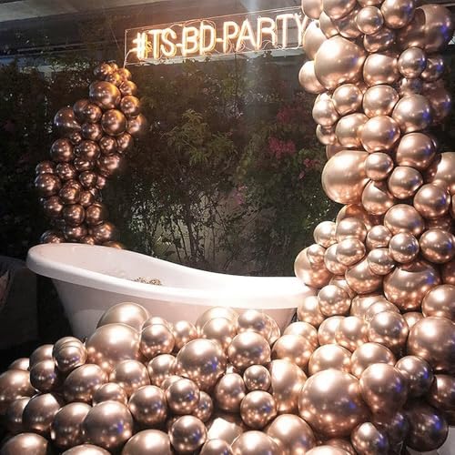 PartyWoo Metallic Rose Gold Balloons 50pcs 5 Inch Chrome Champagne Gold Latex Balloons for Wedding Baby Shower Birthday Anniversary Bachelorette Bridgerton Floral Party Decorations Rose Gold-G112 - color: Champagne Gold-g112, size: 5 inch