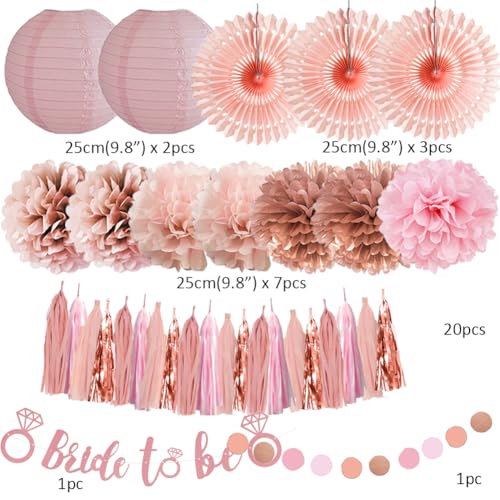 Pink Bachelorette Party Decorations Rose Gold Bride to Be Light Pink Rose Gold Bridal Shower Decorations Dusty Rose Pom Poms Peach Fans Lanterns with Tassel Garland Bride to Be Banner for Wedding