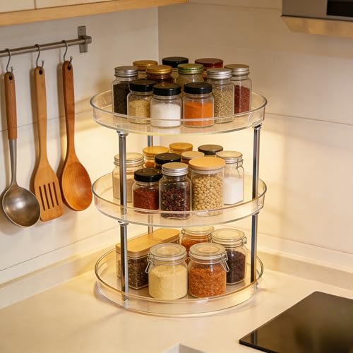 Rotating Makeup Organizer for Vanity Perfect Clear Round 3 Tier Perfume Skincare Cosmetic Stand Bathroom Countertop Storage 9.25" - size: Three Tiers