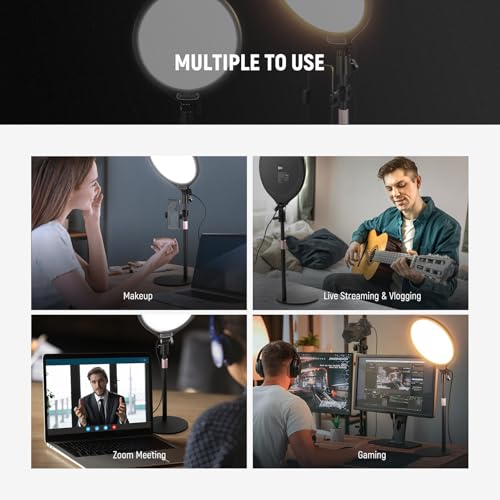 NEEWER Basics 10.5" Desk Ring Light with Stand/Phone Holder/Timer, 3000-6500K Full Screen 15W LED Selfie Panel Lighting for iPhone Recording Streaming Makeup Laptop Webcam Video Conference Zoom, R10 - color: Black, size: 10.5"