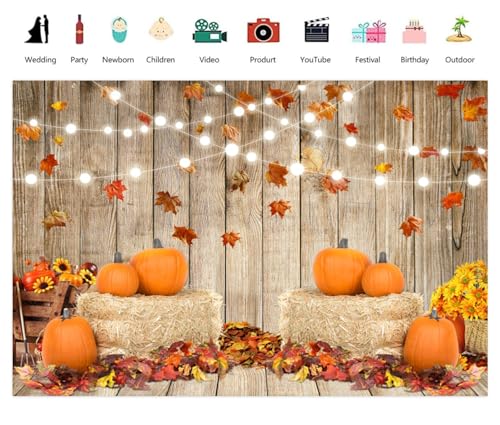 Leowefowa 10x8ft Fall Thanksgiving Halloween Photo Backdrop Fall Backdrops for Photography Autumn Pumpkin Harvest Barn Background Friendsgiving Party Supplies Farm Harvest Banner Decor Photo Props - color: Orange, size: 10x8ft