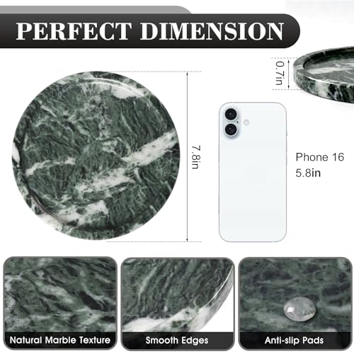 Natural Round Marble Tray - 7.8" Marble Vanity Tray for Dresser, Bathroom, Decorative Jewelry Dish for Perfumes Rings Earrings Necklaces, Stone Tray for Home Décor, Green - color: Green