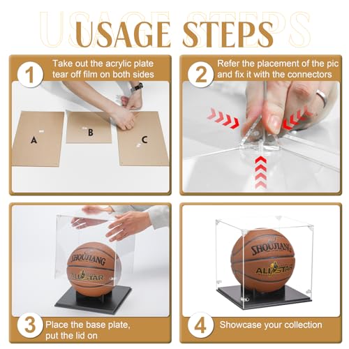 GYaozii Basketball Display Case, Thickened UV Protection Clear Acrylic Lid Basketball Holder, Wooden Basketball Base Stand for Autographed Ball and Memorial Gift - size: Basketball Display Case-Black