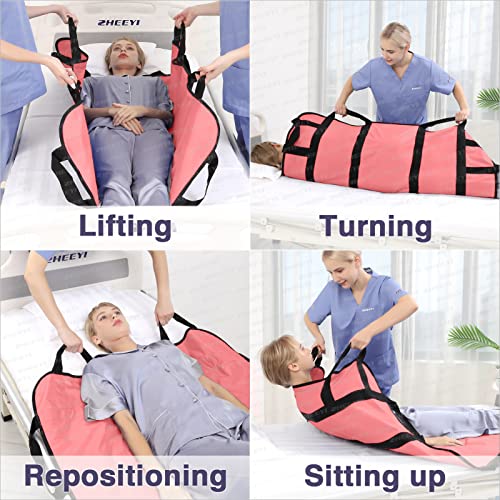 Multipurpose 48" x 40" Positioning Bed Pad with Reinforced Handles - Reusable & Washable Patient Sheet for Turning, Lifting & Repositioning - Double-Sided Nylon Fabric, Pink - color: 7-pink