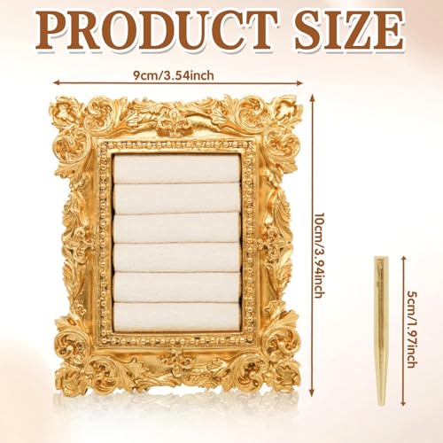 Vintage Gold Ring Frame Holder for Women, 3.94x3.54 In Picture Frame Engagement Ring Organizer Holder with Velvet Cushion, Jewelry Display Stand for Wedding Ceremony, Jewelry Display