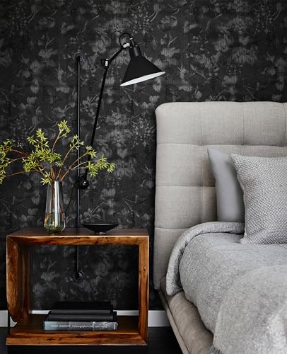 Erfoni 394"x15.7" Black Floral Embossed Wallpaper for Bedroom Decorative DIY Peel and Stick Wallpaper Flower Textured Removable Contact Paper Vintage Pure Black Self Adhesive Wall Paper Vinyl Roll - color: Black, size: 15.7" x 394"