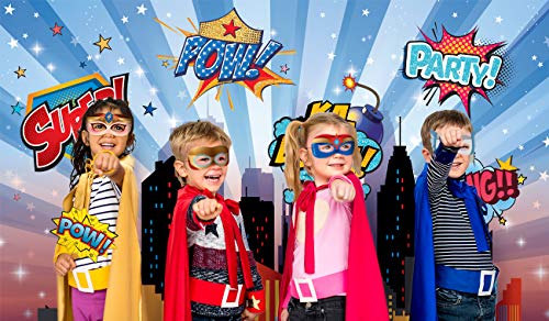 Wonder Woman and Other Superheroes Cityscape Photography Backdrop, Studio Props & Mask. Great as Super Hero City Photo Booth Background – Girl Birthday Party & Event Decorations - size: 4.5*6.0 feet