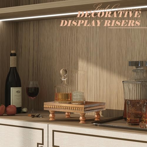 EOSAHR Acacia Wood Display Riser for Home Decor – Boho Pedestal Stand with Bead for Bathroom, Kitchen & Coffee Table, Soap Dispenser, Plants – Modern Farmhouse Apartment Essentials(Acacia Wood) - color: Acacia