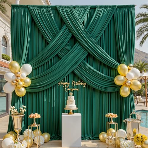 gogoparti 10x12ft Hunter Green Backdrop Curtain for Wedding Parties, 2 Panels (5x12 ft Each) Wrinkle-Free Dackdrop Curtains, Silky Draping Fabric for Birthday Party, Baby Shower, Photo Background - color: Hunter Green, size: 5ft(W)x12ft(H)-2 Panels