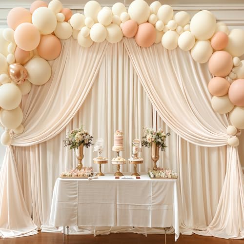 Deep Champagne Backdrop Curtain 4 Panels-Wrinkle-Free Curtains Polyester Photography Drapes for Baby Shower Birthday Party Photo Background Backdrop Stand- 16 X10FT (Champagne) - color: Champagne, size: W4' x H10'(4 panels)