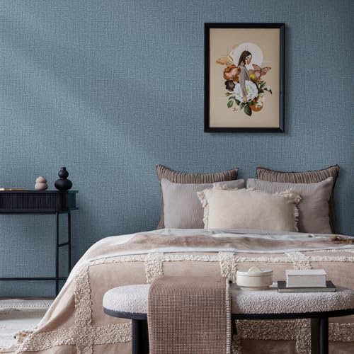 WADILE Grasscloth Peel and Stick Wallpaper 15.7in x 78.7in, Textured Contact Paper for Cabinets, Faux Linen Wall Paper Pull and Stick, Fabric Vinyl Wallpaper Self Adhesive Navy Blue - color: Navy Blue, size: 15.7" x 78.7"